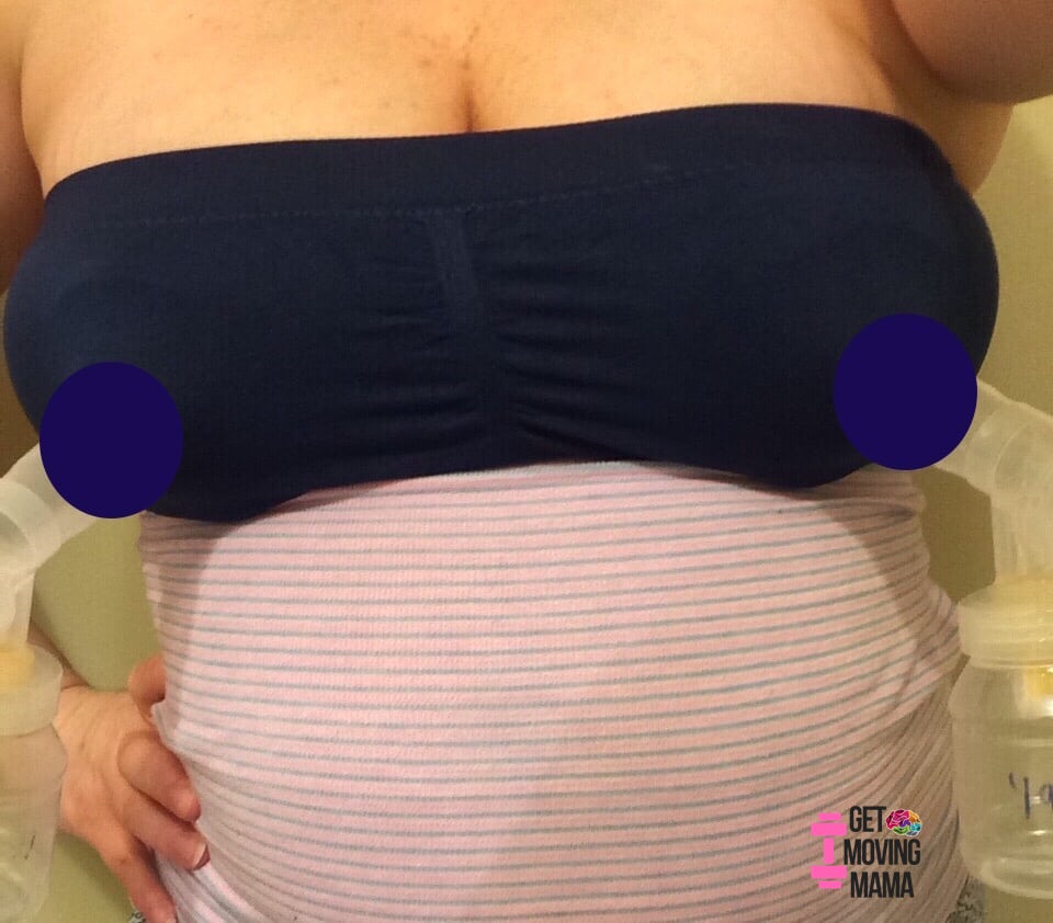 A picture of a DIY pumping bra for breastfeeding moms.